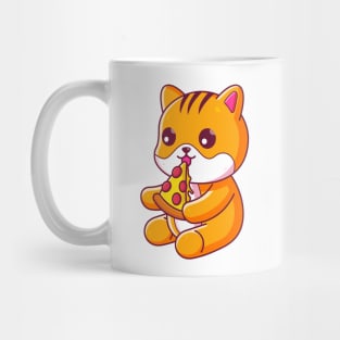 Cute cat eating pizza Mug